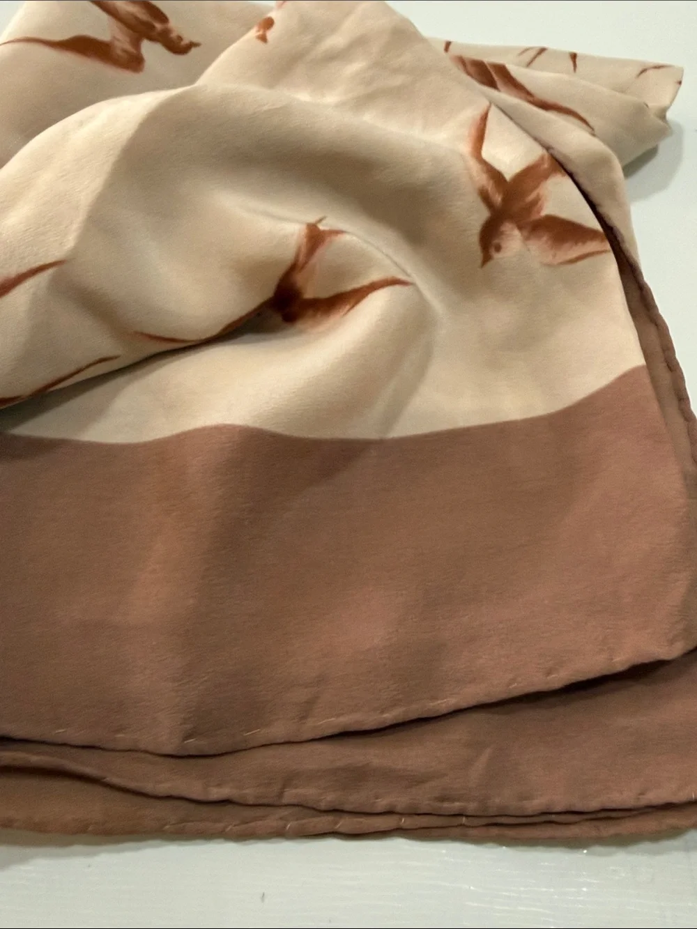 Idk Manila SWALLOWS Silk Brown & Cream Print Silk Scarf 🧣 vintage